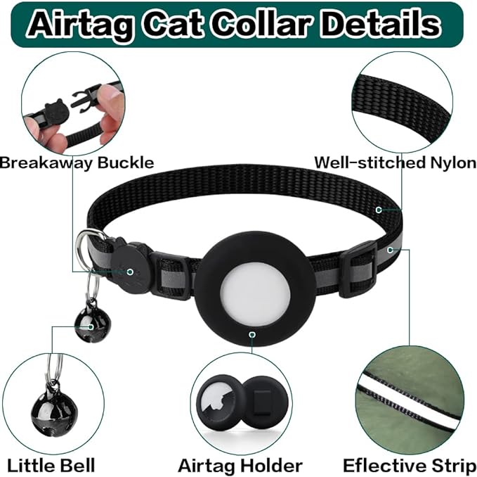 Reflective Collar with AirTag Holder: Keep Track of Your Cat Anytime