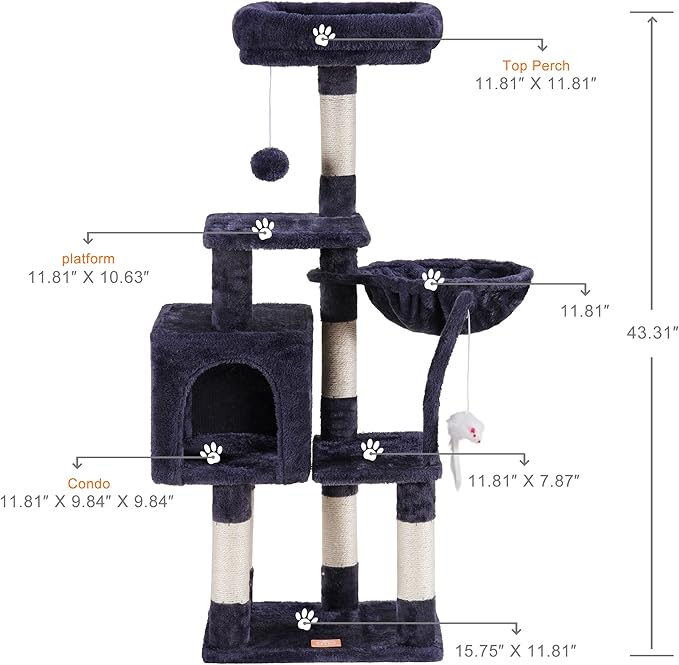 Complete Scratching Tree: Platforms, Basket, Scratching Posts, and Toys for a Happy Cat