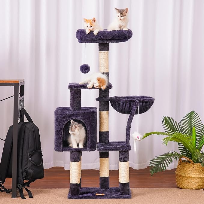 Complete Scratching Tree: Platforms, Basket, Scratching Posts, and Toys for a Happy Cat