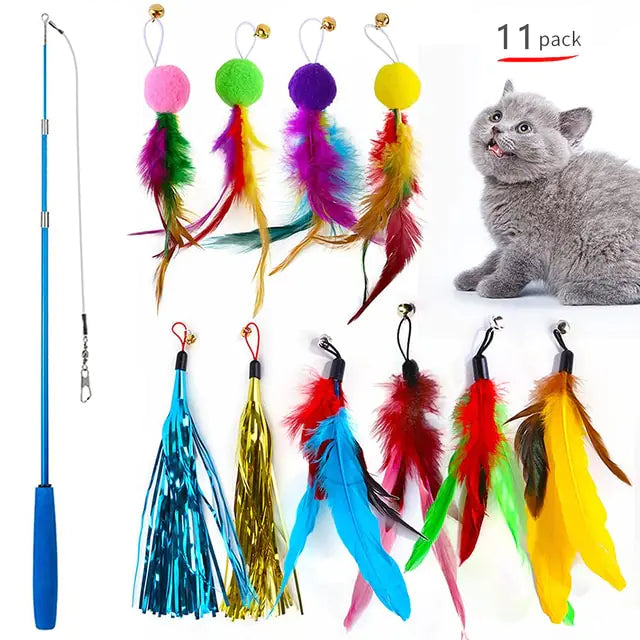 Retractable Cat Feather Wand Toy Set | Best Interactive Toy for Indoor Cats