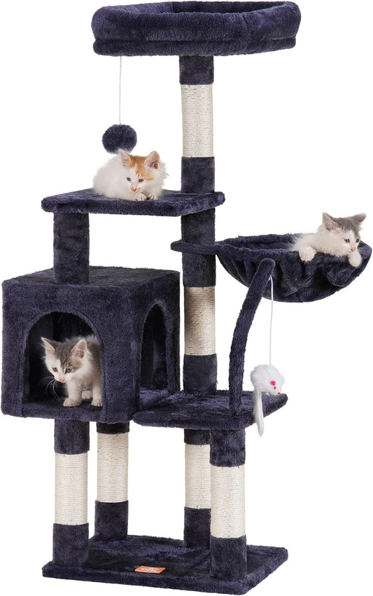 Complete Scratching Tree: Platforms, Basket, Scratching Posts, and Toys for a Happy Cat